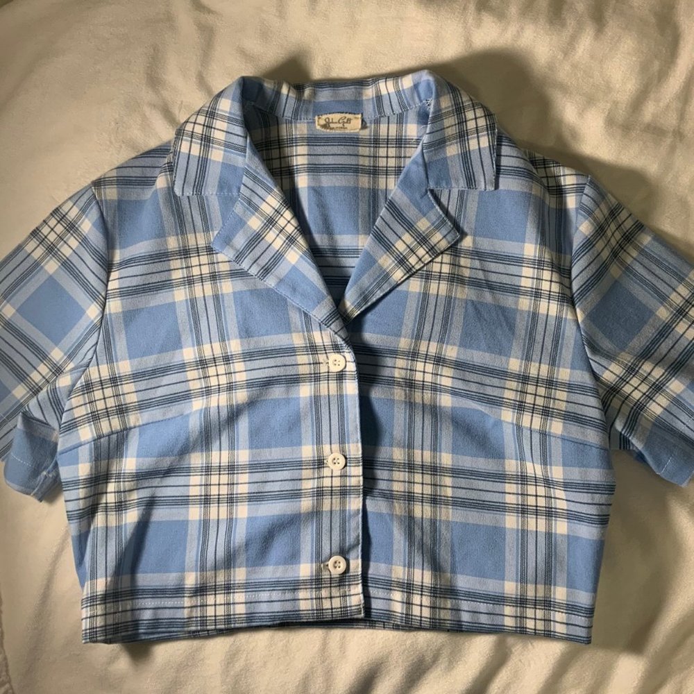 Rare Brandy Blue and White Plaid Vivian Top